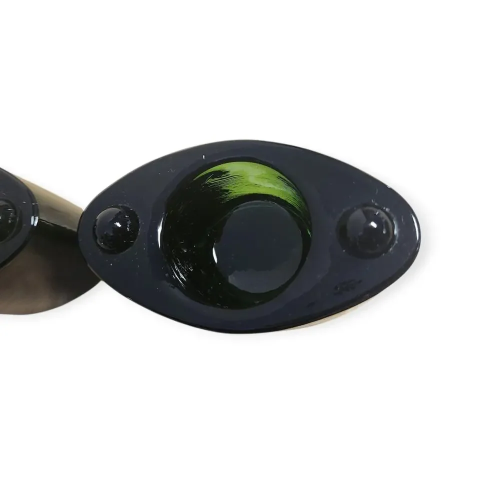 Vintage MCM Green Cats Eye Glass Single Votive Candle Holders Pair of 2